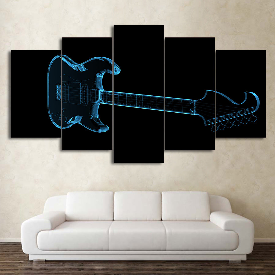 Limited Edition 5 Piece Abstract Guitar In Black Canvas