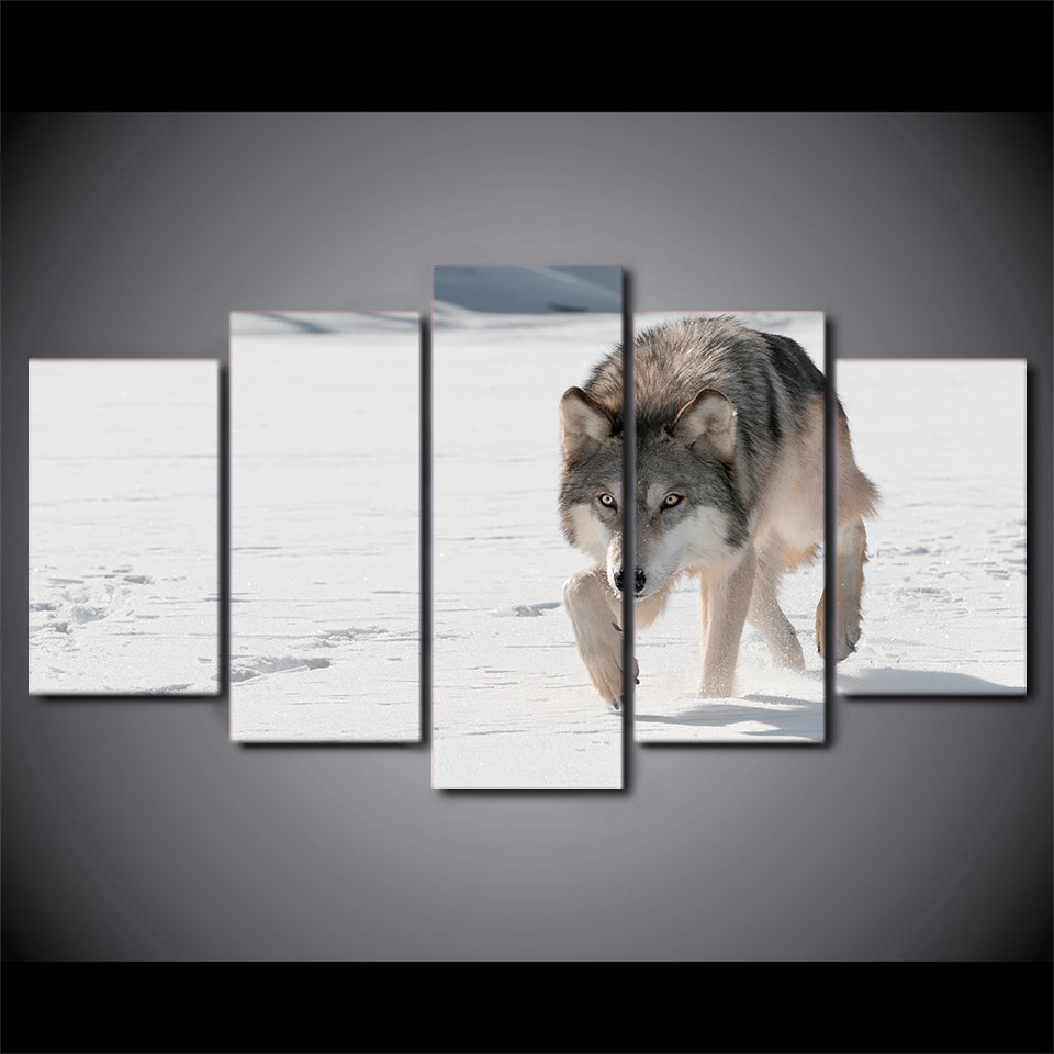Limited Edition 5 Piece  Alert Wolf in Snow Canvas