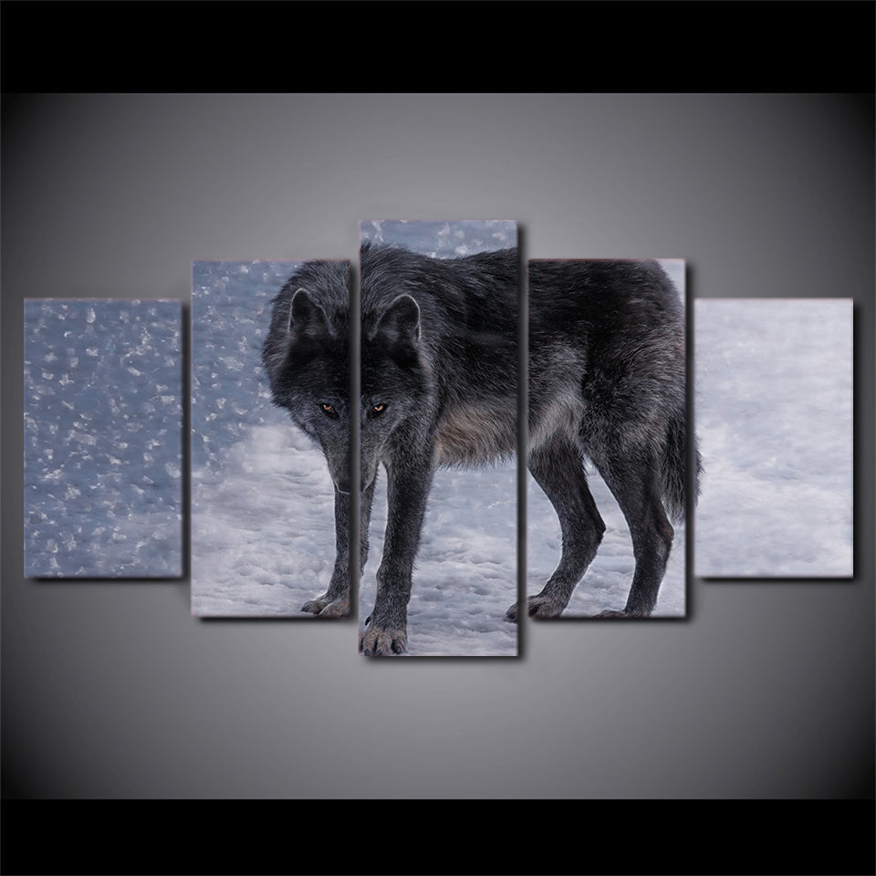 Limited Edition 5 Piece Black Wolf With Red Eyes  Canvas
