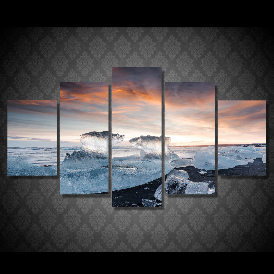 Limited Edition 5 Piece Ocean Beach In Ice Canvas