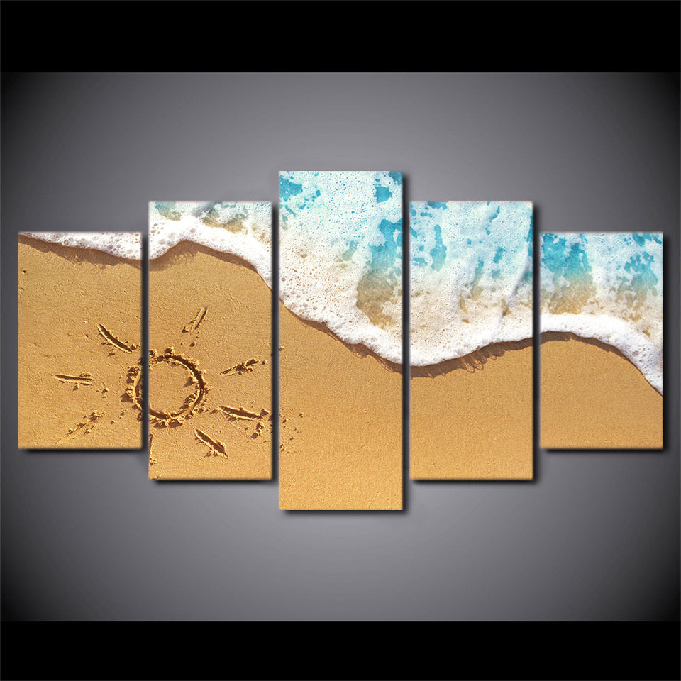 Limited Edition 5 Piece Beach Sand And Waves Canvas
