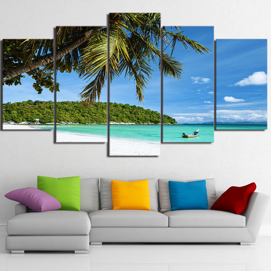 Limited Edition 5 Piece Beach With Palm Trees  Canvas
