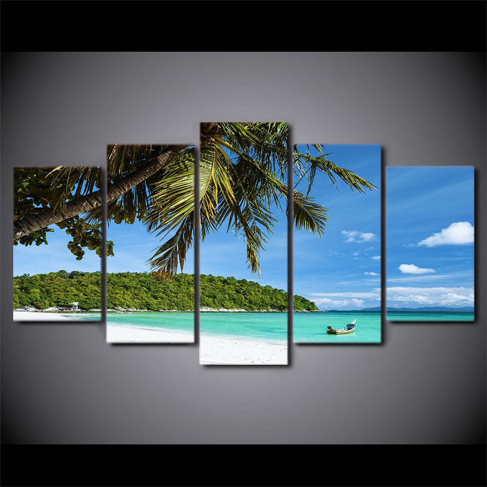 Limited Edition 5 Piece Beach With Palm Trees Canvas