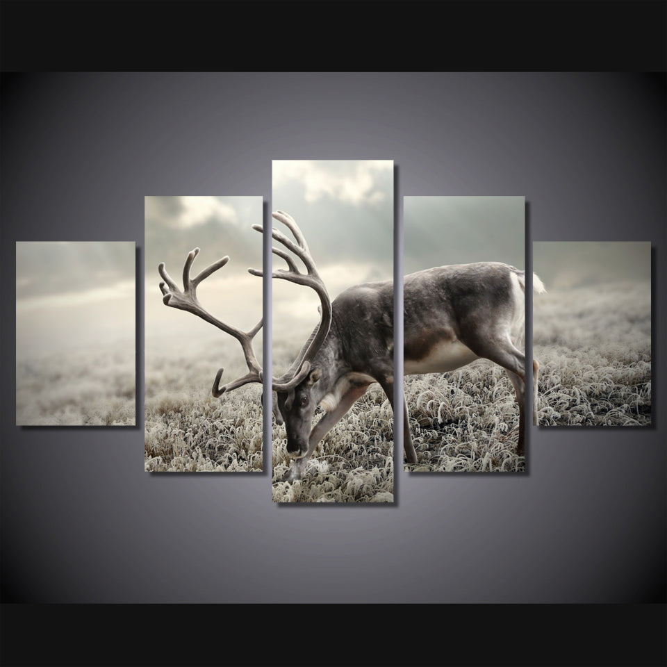 Limited Edition 5 Piece Deer In Black And White Canvas