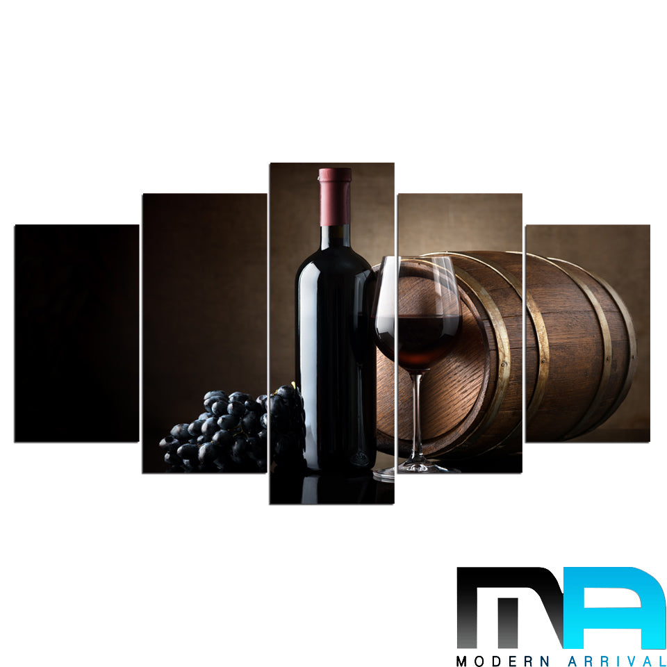 Limited Edition 5 Piece Grape Wine With Barrel Canvas