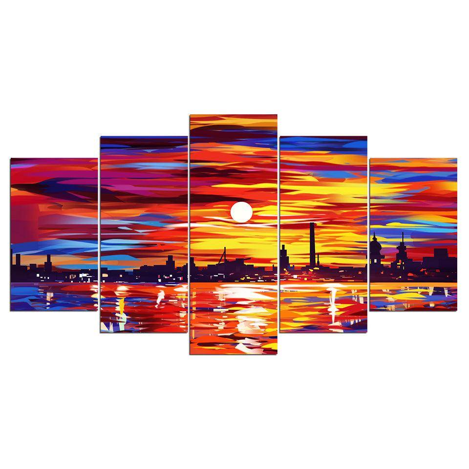 Limited Edition 5 Piece Coastal City in Sunset Canvas