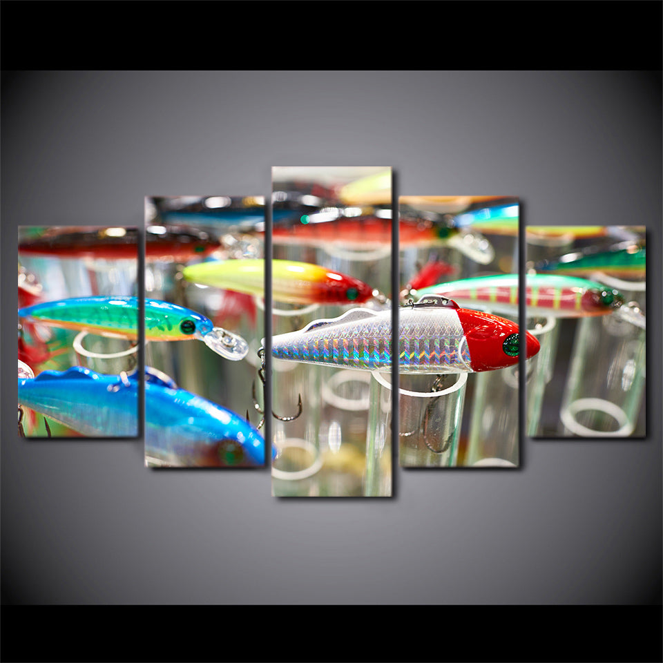 Limited Edition 5 Piece Colorful Fishing Hooks Canvas