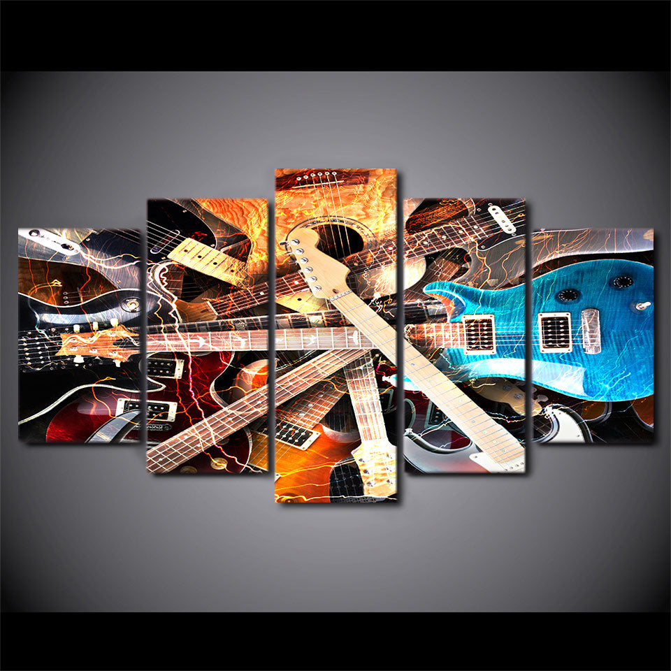 Limited Edition 5 Piece Colorful Kinds Of Guitar Canvas