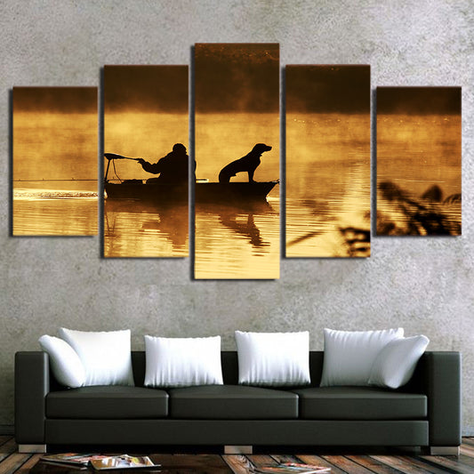 Limited Edition 5 Piece Go Fishing With A Dog Canvas