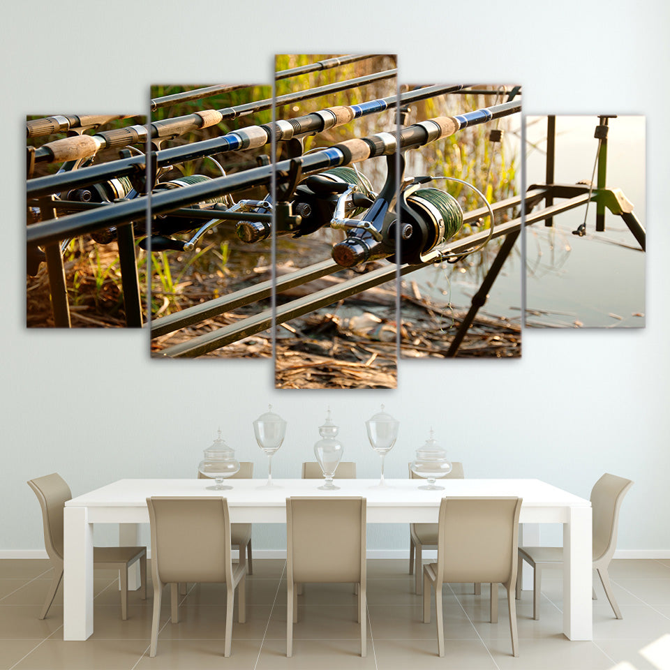 Limited Edition 5 Piece Fishing Rods In The Lake Canvas