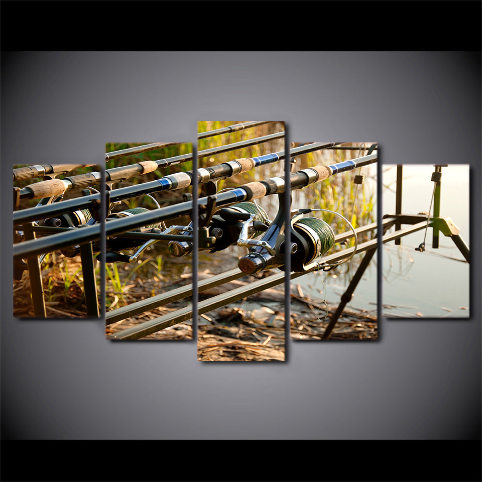 Limited Edition 5 Piece Fishing Rods In The Lake Canvas