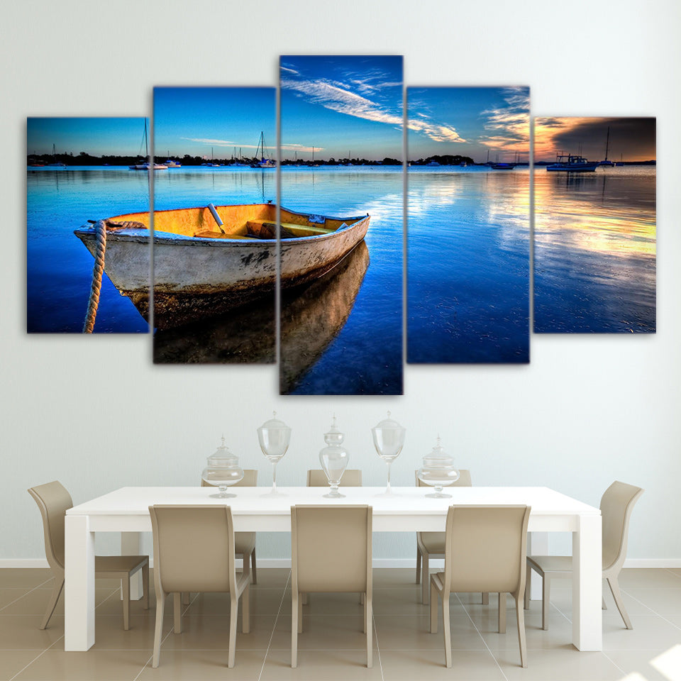 Limited Edition 5 Piece Floating Boat In Blue Lake Canvas