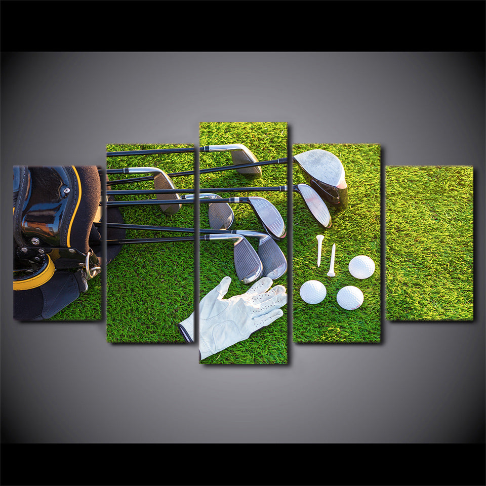 Limited Edition 5 Piece Golf Club And Balls In The Grass Canvas