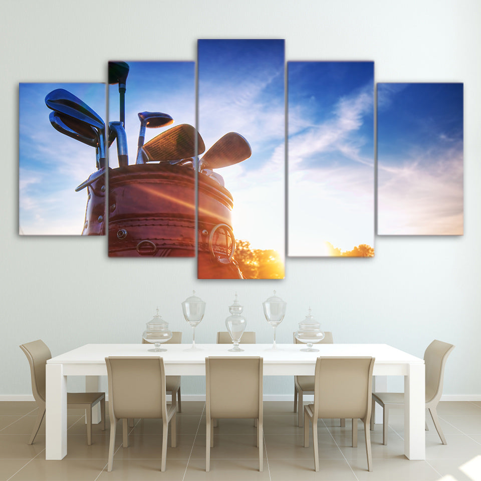 Limited Edition 5 Piece Golf Clubs Under a Clear Blue Sky Canvas
