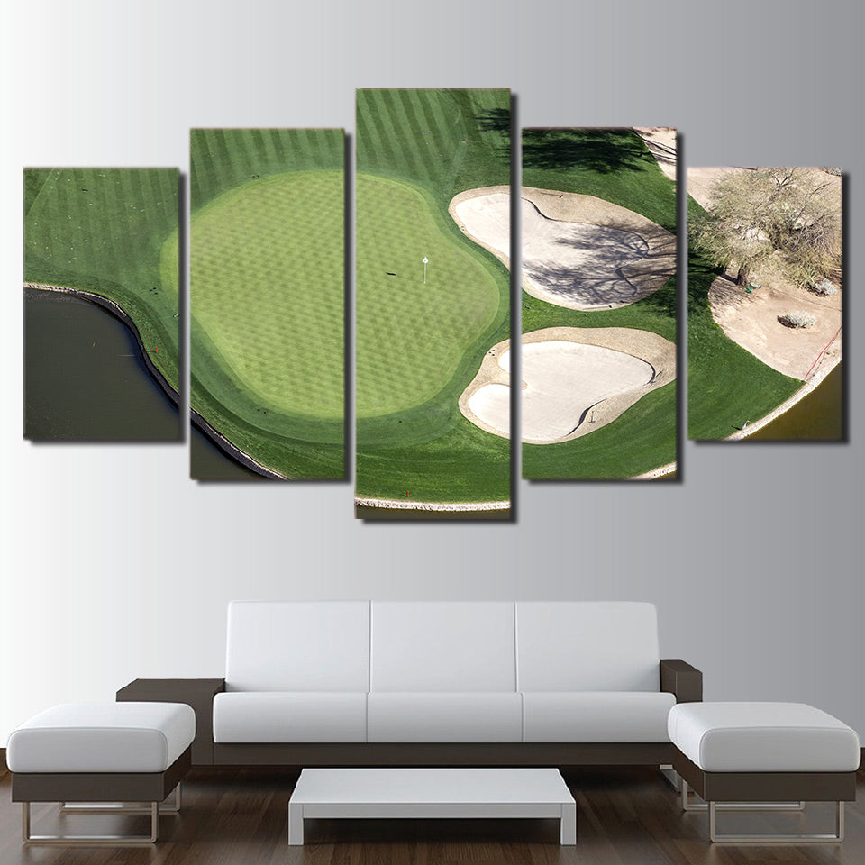 Limited Edition 5 Piece Green Field Golf Course Aerial View Canvas