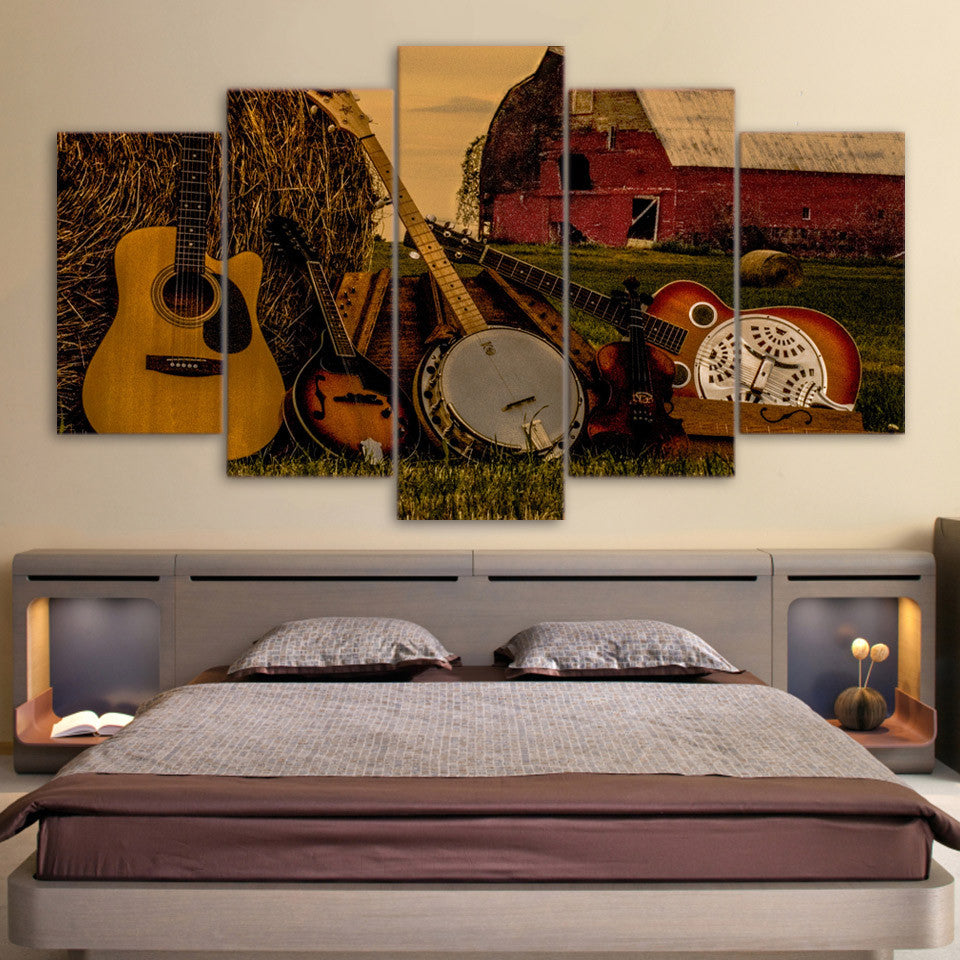 Limited Edition 5 Piece Guitars In A Barn Canvas