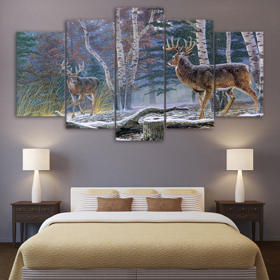 Limited Edition 5 Piece Snowy Deer Canvas