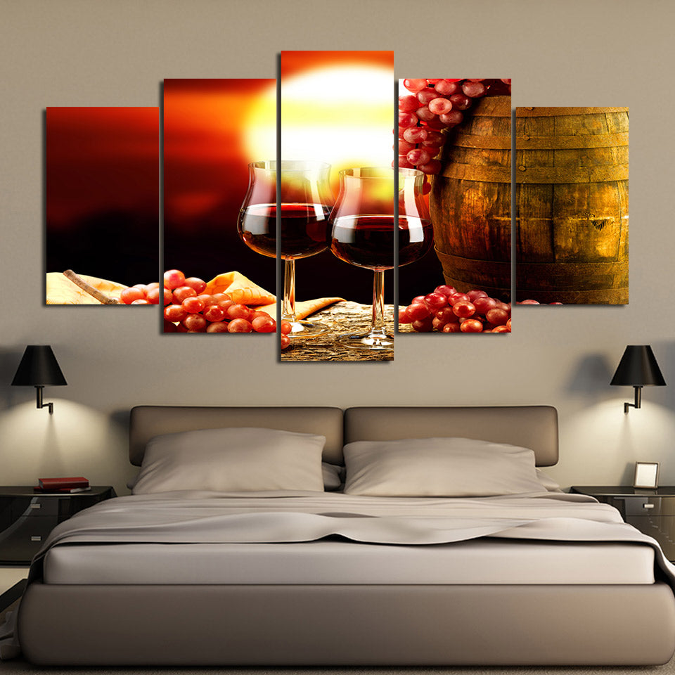 Limited Edition 5 Piece Grape Wine In a Glass with Barrel Canvas