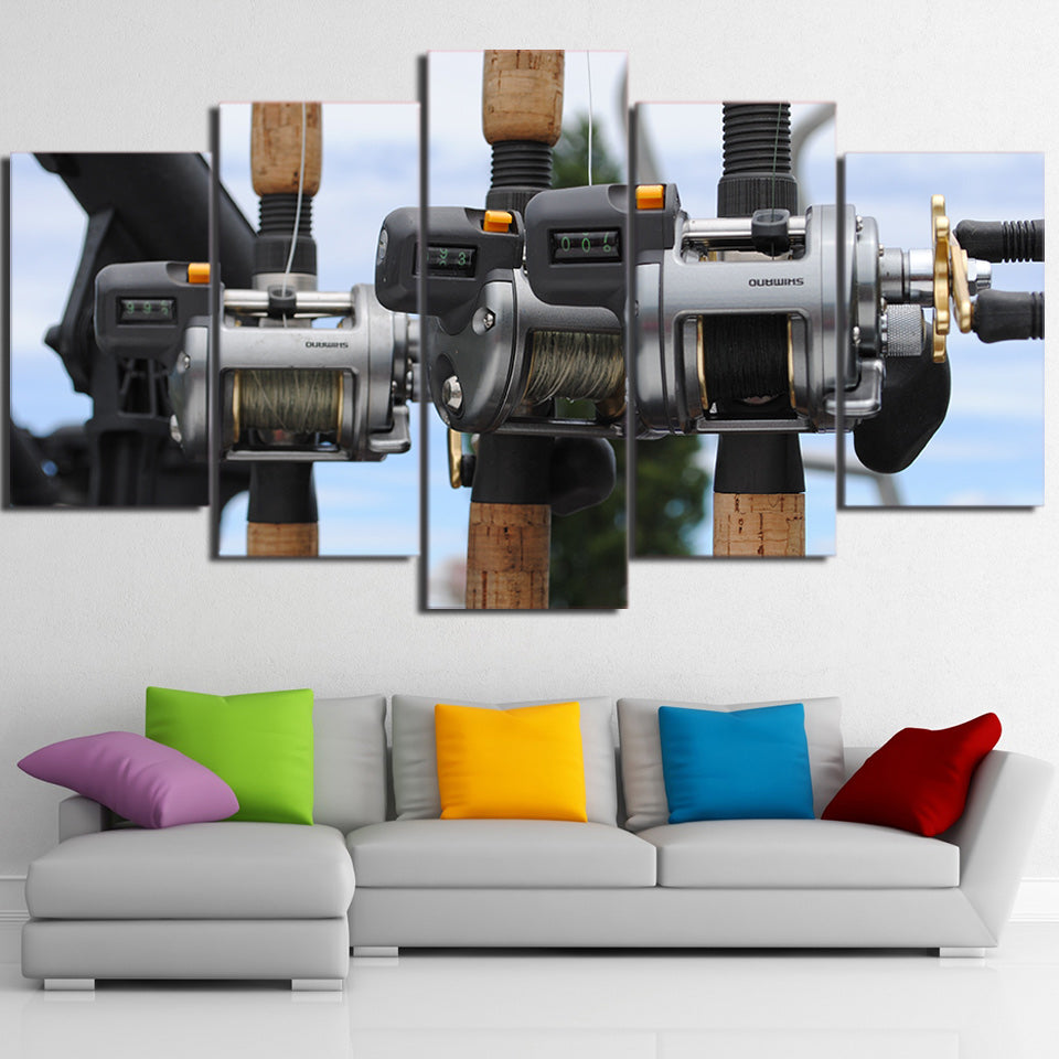Limited Edition 5 Piece Modern Fishing Rods Canvas