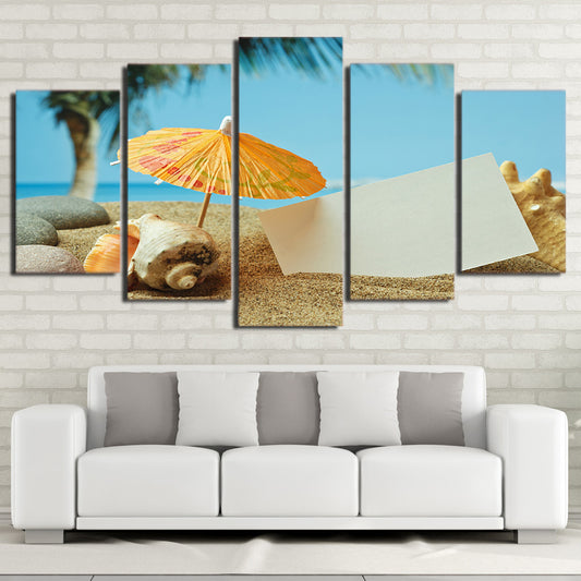 Limited Edition 5 Piece  Sea Shells In The Beach With Umbrella Canvas