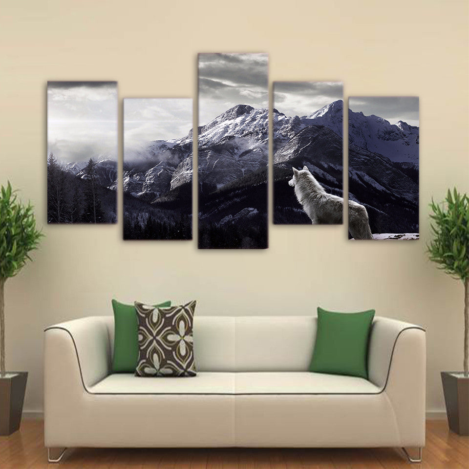 Limited Edition White Wolf In Snowy Mountain Canvas