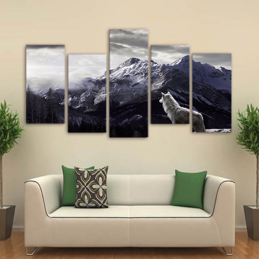 Limited Edition White Wolf In Snowy Mountain Canvas
