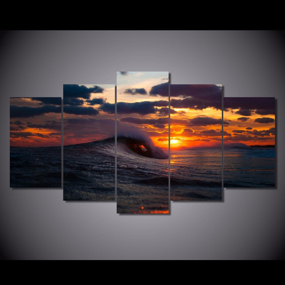 Limited Edition 5 Piece Surfing Wave in Sunset Canvas