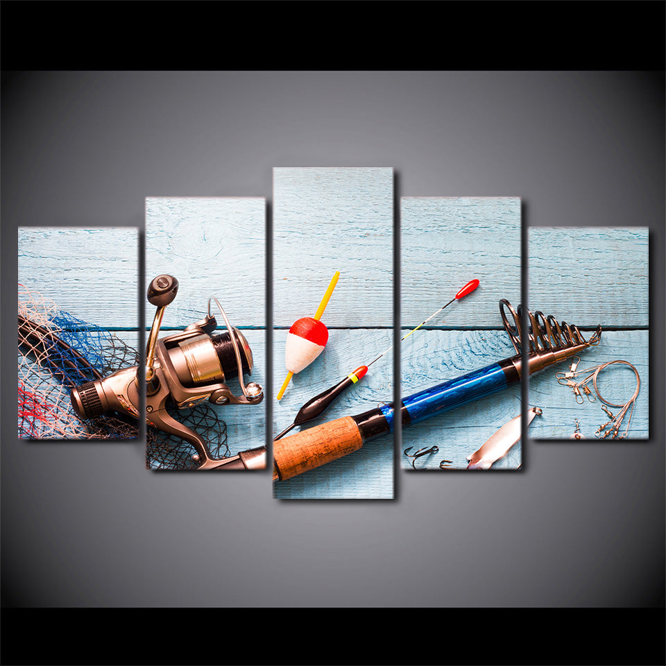 Limited Edition 5 Piece Unique Fishing Rod Canvas
