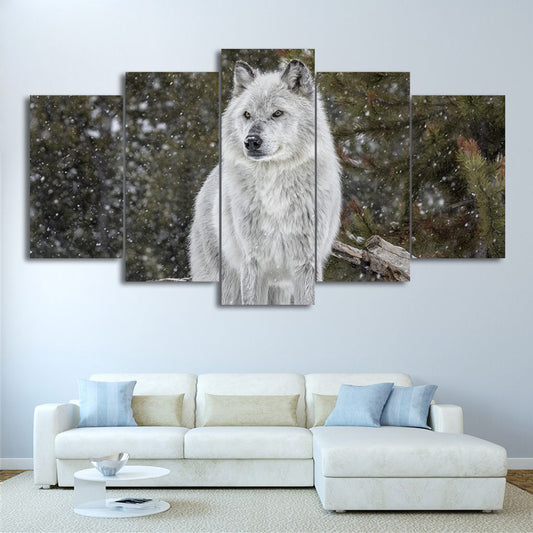 Limited Edition 5 Piece White Wolf In Winter Canvas