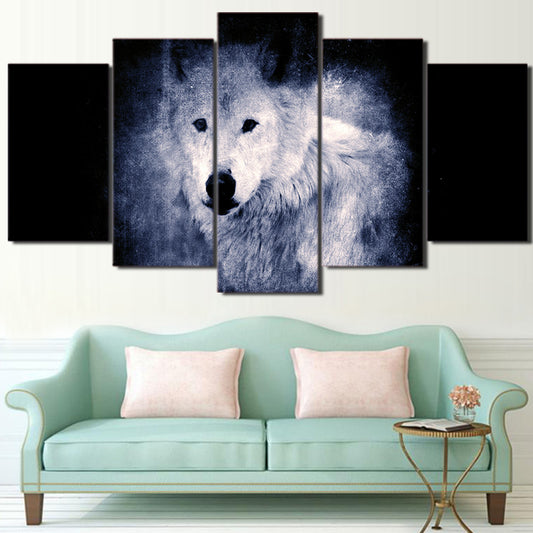 Limited Edition 5 Piece White Wolf In The Dark Canvas