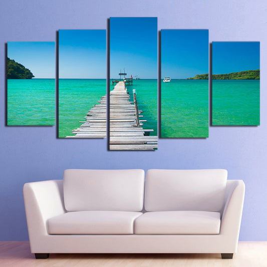 Limited Edition 5 Piece Wooden Bridge On A Beach Canvas