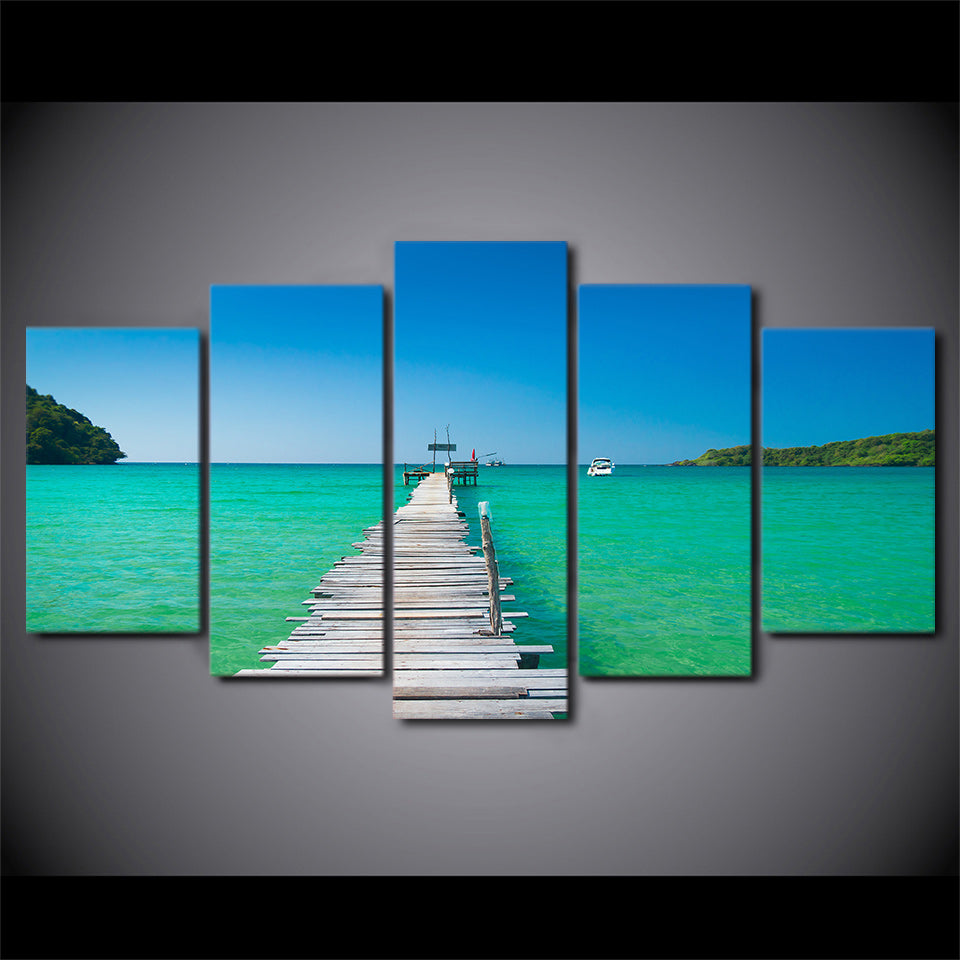 Limited Edition 5 Piece Wooden Bridge On A Beach Canvas