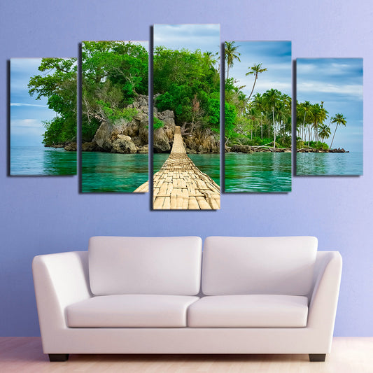 Limited Edition 5 Piece Hanging Bridge To An Island Beach Canvas