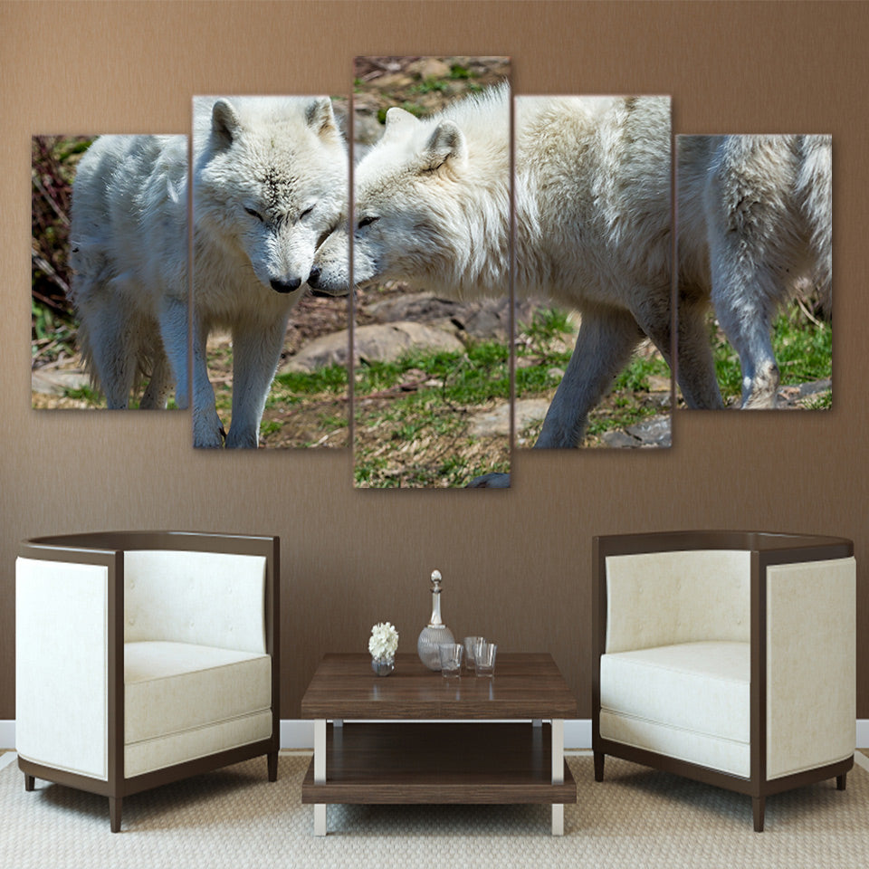 Limited Edition 5 Piece Loving White Couple Wolf Canvas