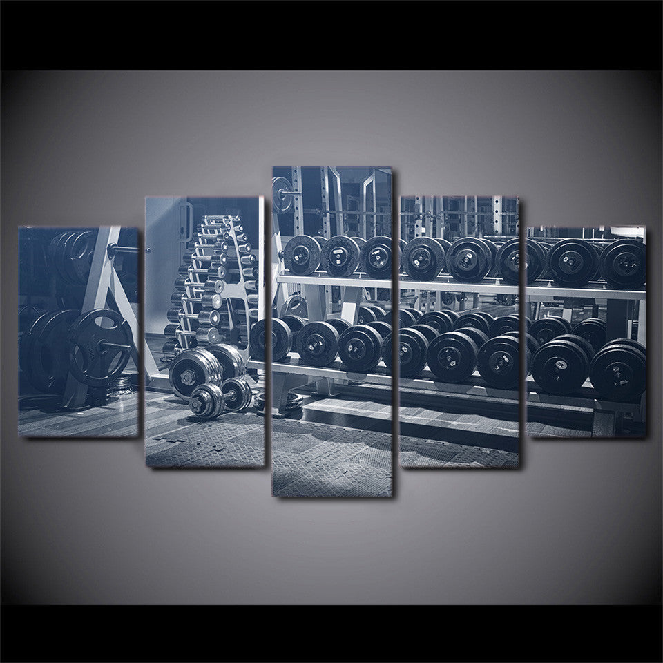 Limited Edition 5 Piece Black And White GYM Dumbells Canvas