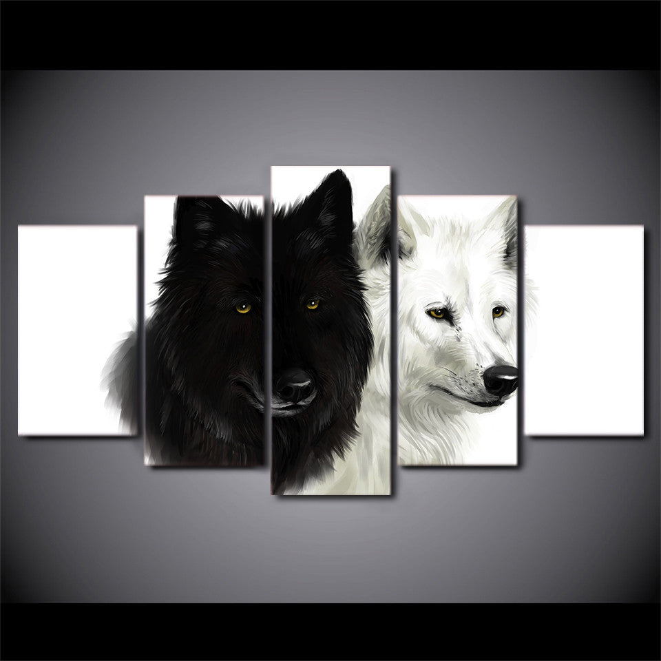 Limited Edition 5 Piece Black And White Wolf  Canvas