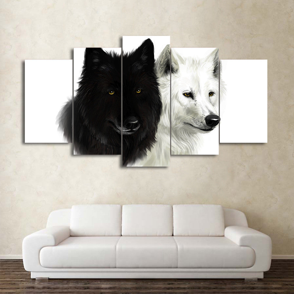 Limited Edition 5 Piece Black And White Wolf  Canvas