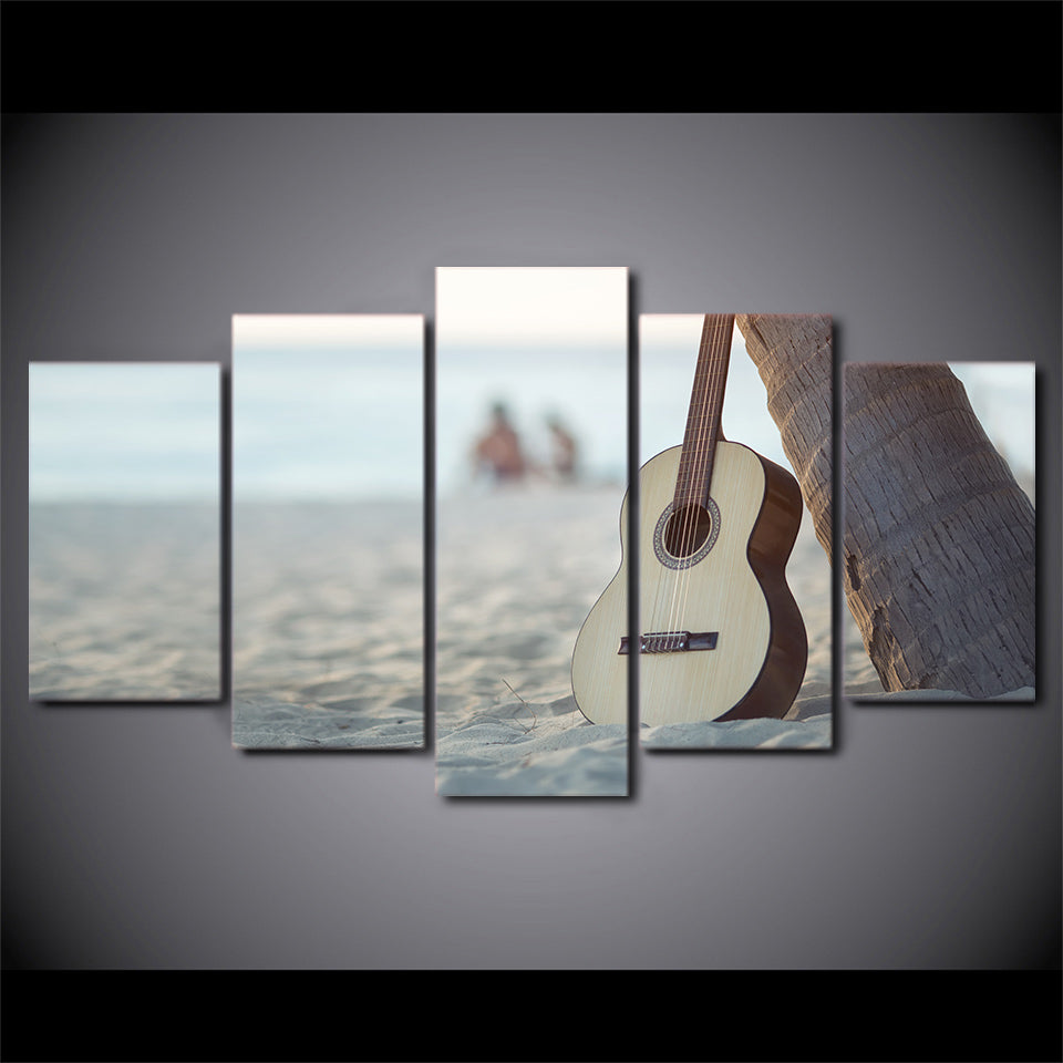 Limited Edition 5 Piece Guitar On The Beach Canvas