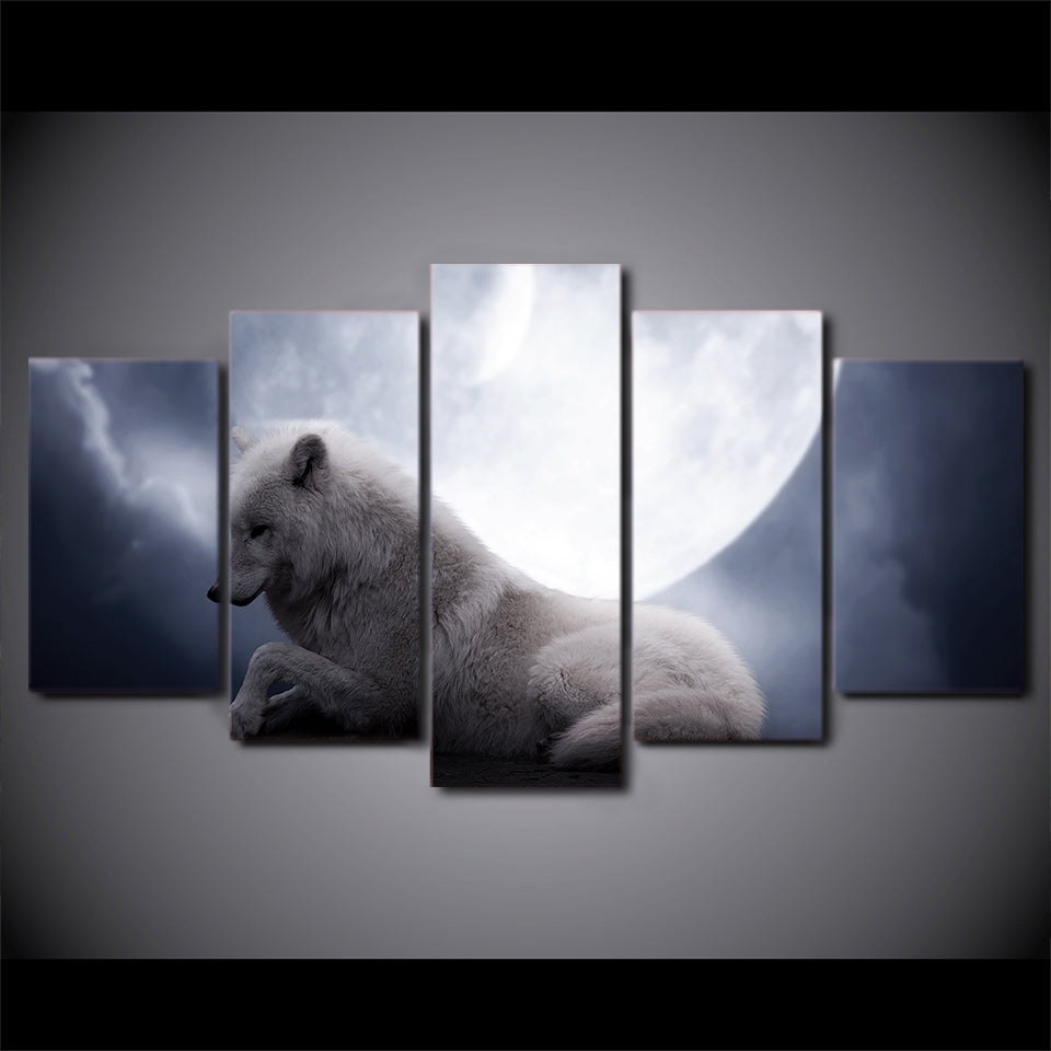 Limited Edition 5 Piece  Wolf Lying in the Moonlight Canvas