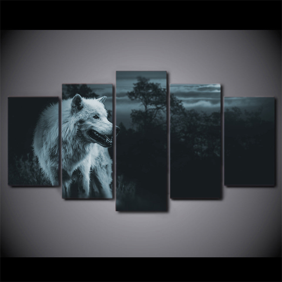 Limited Edition 5 Piece Night Wolf In Forest Canvas