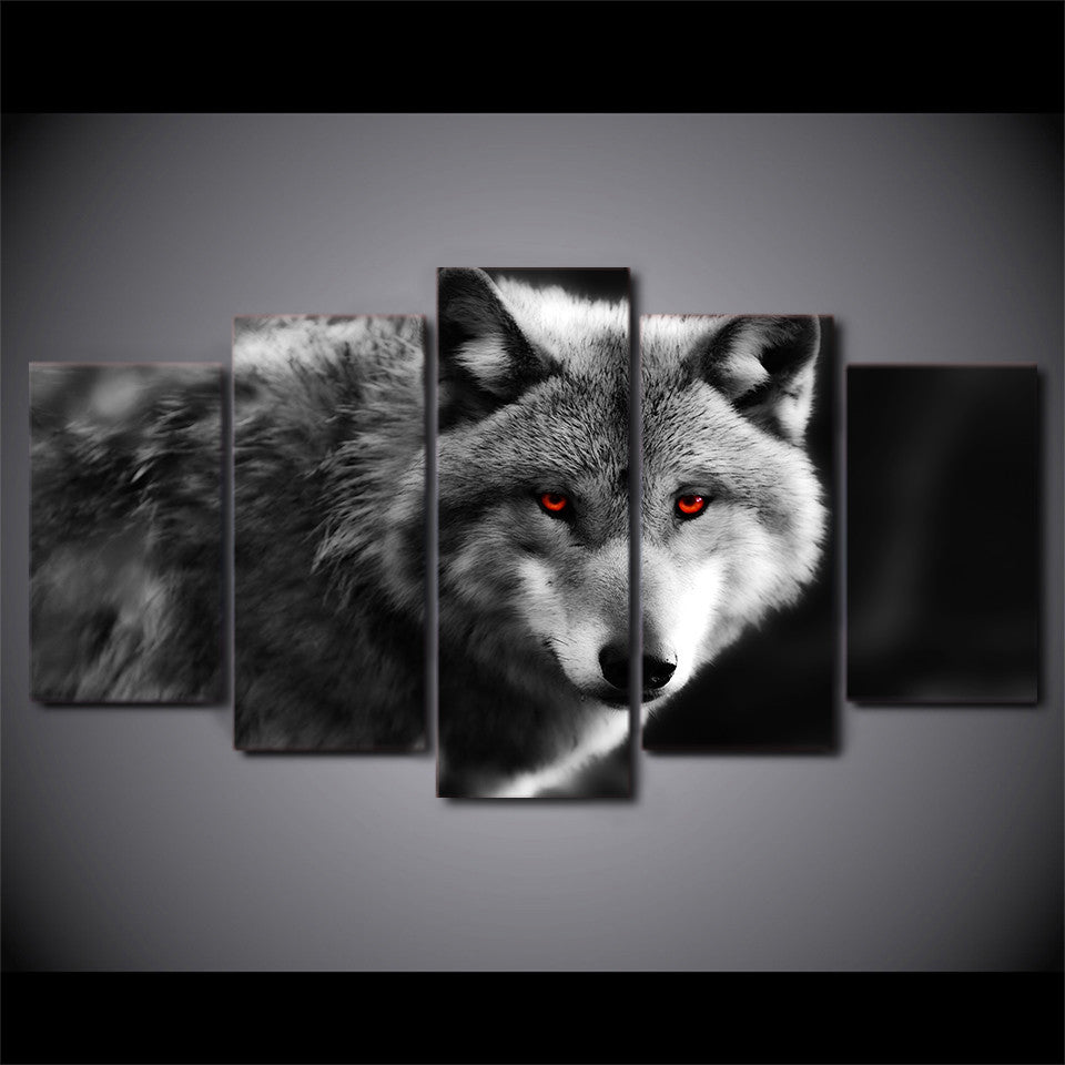 Limited Edition 5 Piece Red Eyed Wolf Canvas (FRAMED)