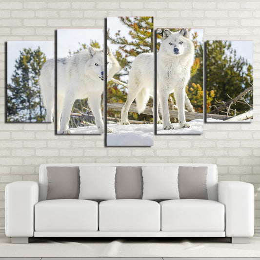 Limited Edition 5 Piece White Wolves In The Forest Canvas