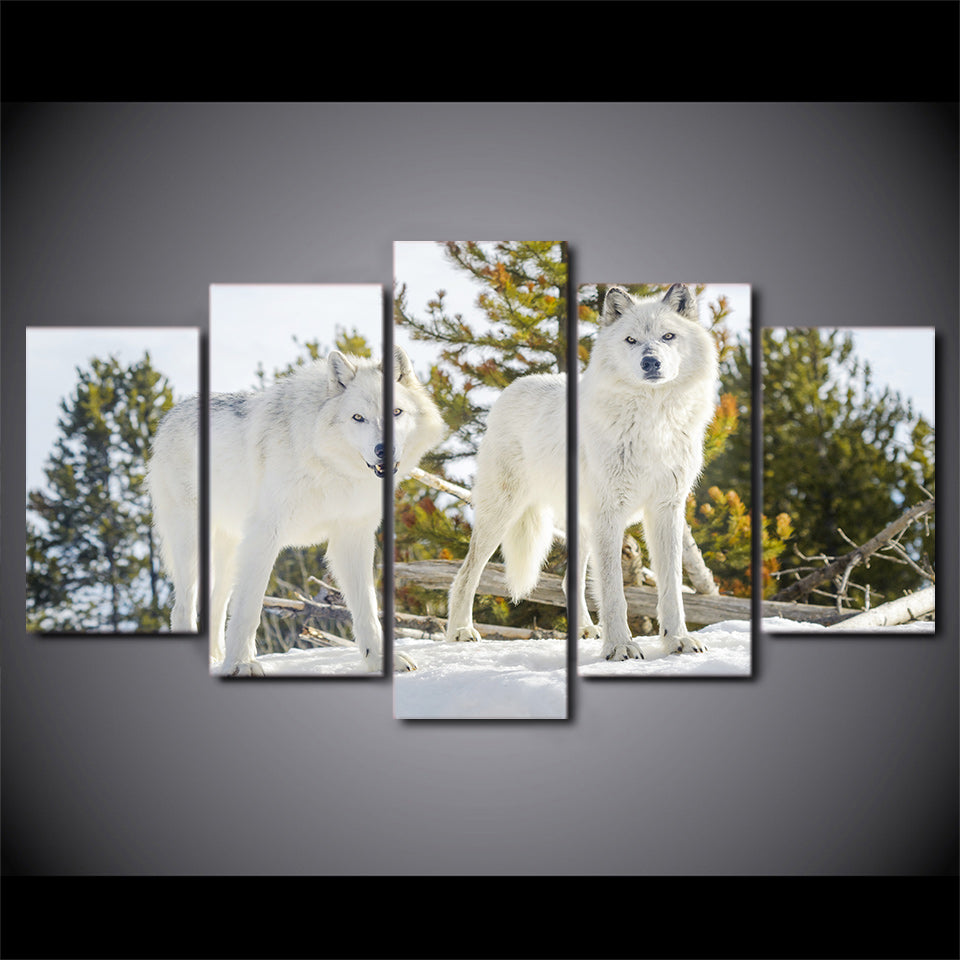 Limited Edition 5 Piece White Wolves In The Forest Canvas