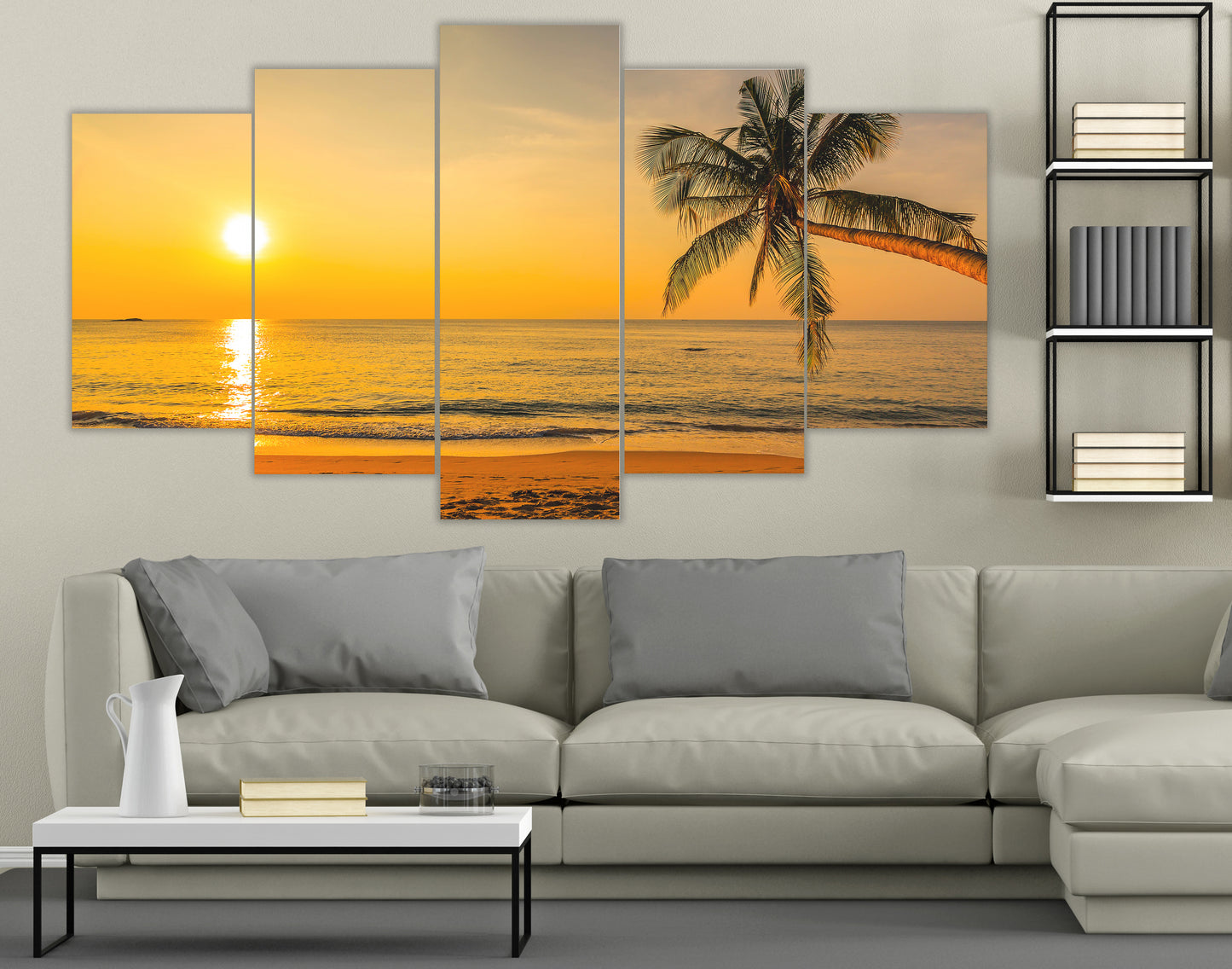 Limited Edition 5 Piece Tropical Beach In Sunset Canvas