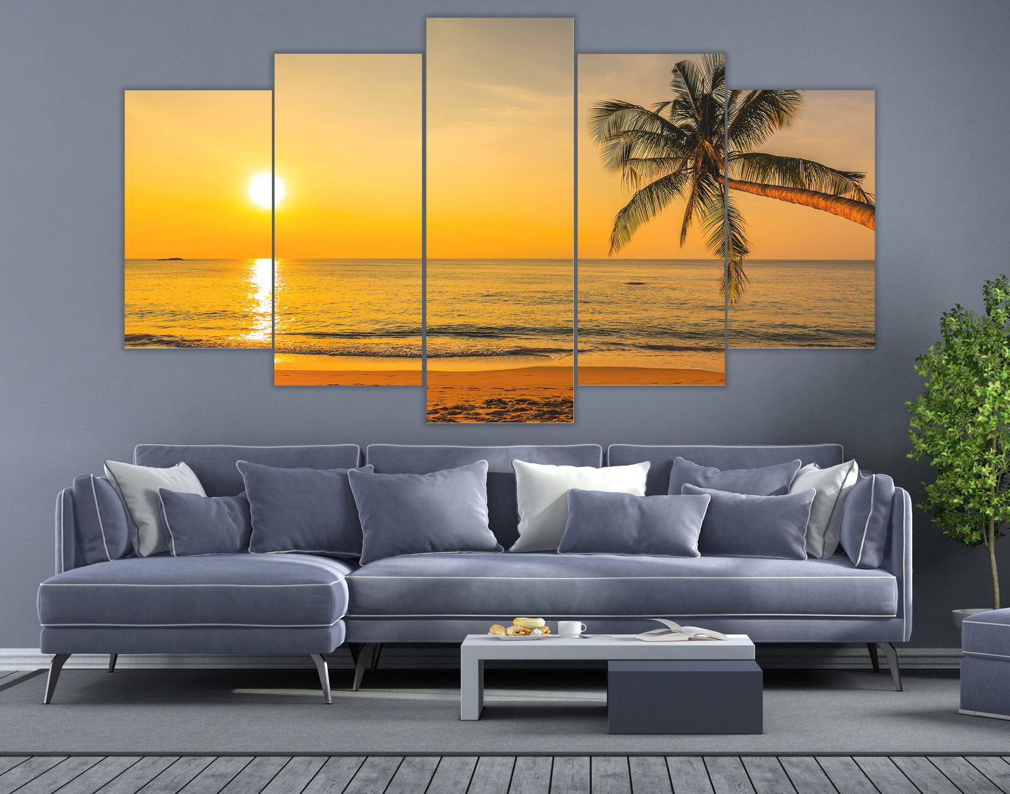 Limited Edition 5 Piece Tropical Beach In Sunset Canvas