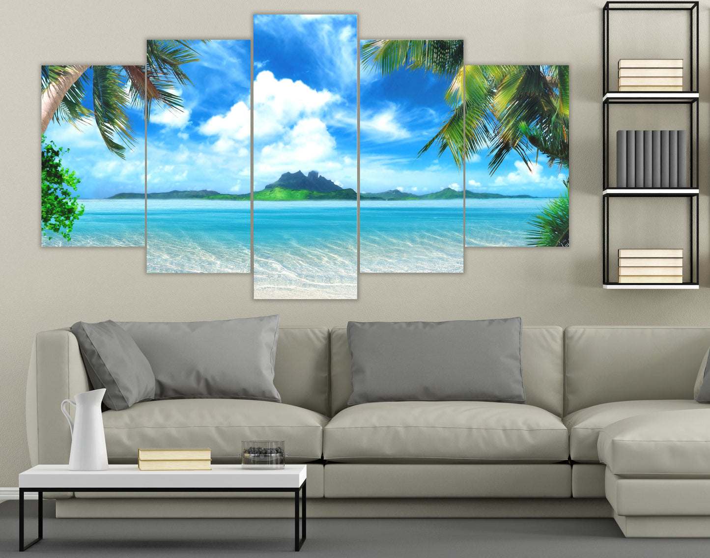 Limited Edition 5 Piece Breathtaking Blue Sky In Beach Canvas