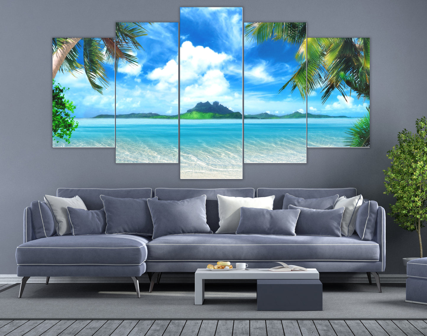 Limited Edition 5 Piece Breathtaking Blue Sky In Beach Canvas