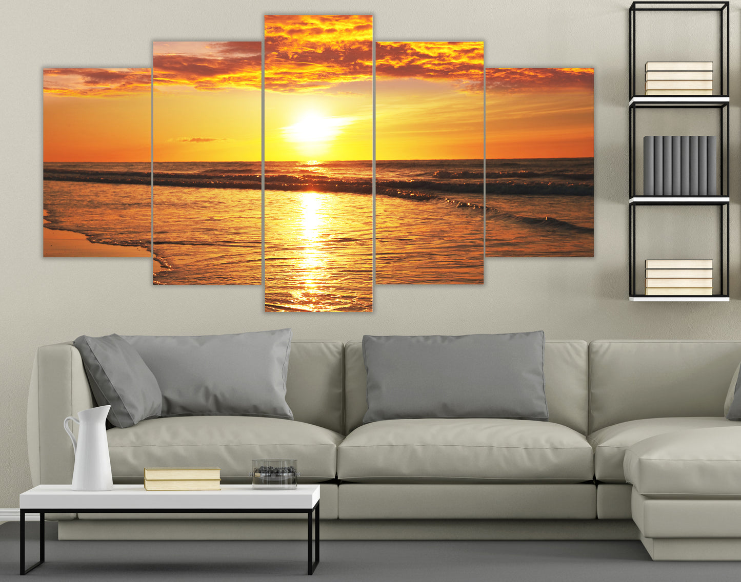 Limited Edition 5 Piece Golden Sunset By The Beach Canvas