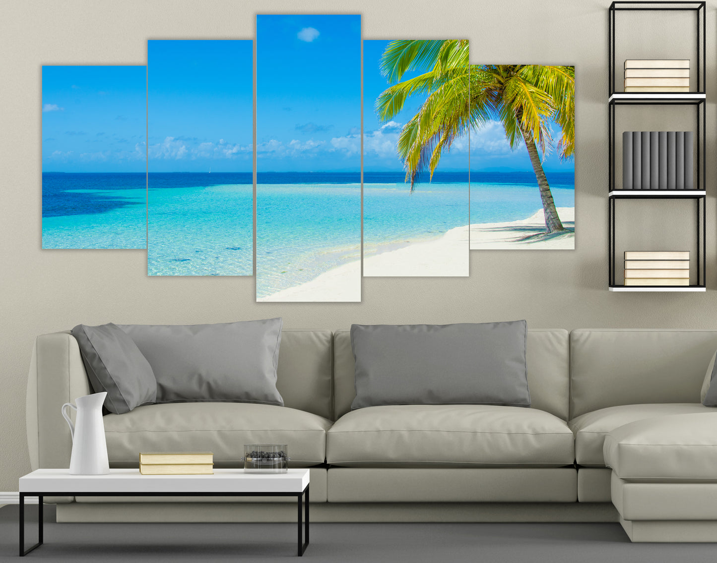 Limited Edition 5 Piece White Beach With Palm Trees Canvas