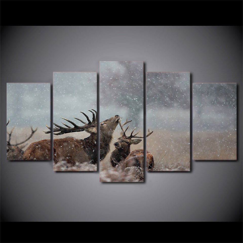 Limited Edition 5 Piece Deer in Snow Canvas